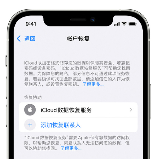 坦洲镇苹果手机维修分享在 iPhone 上设置帐户恢复联系人的方法 